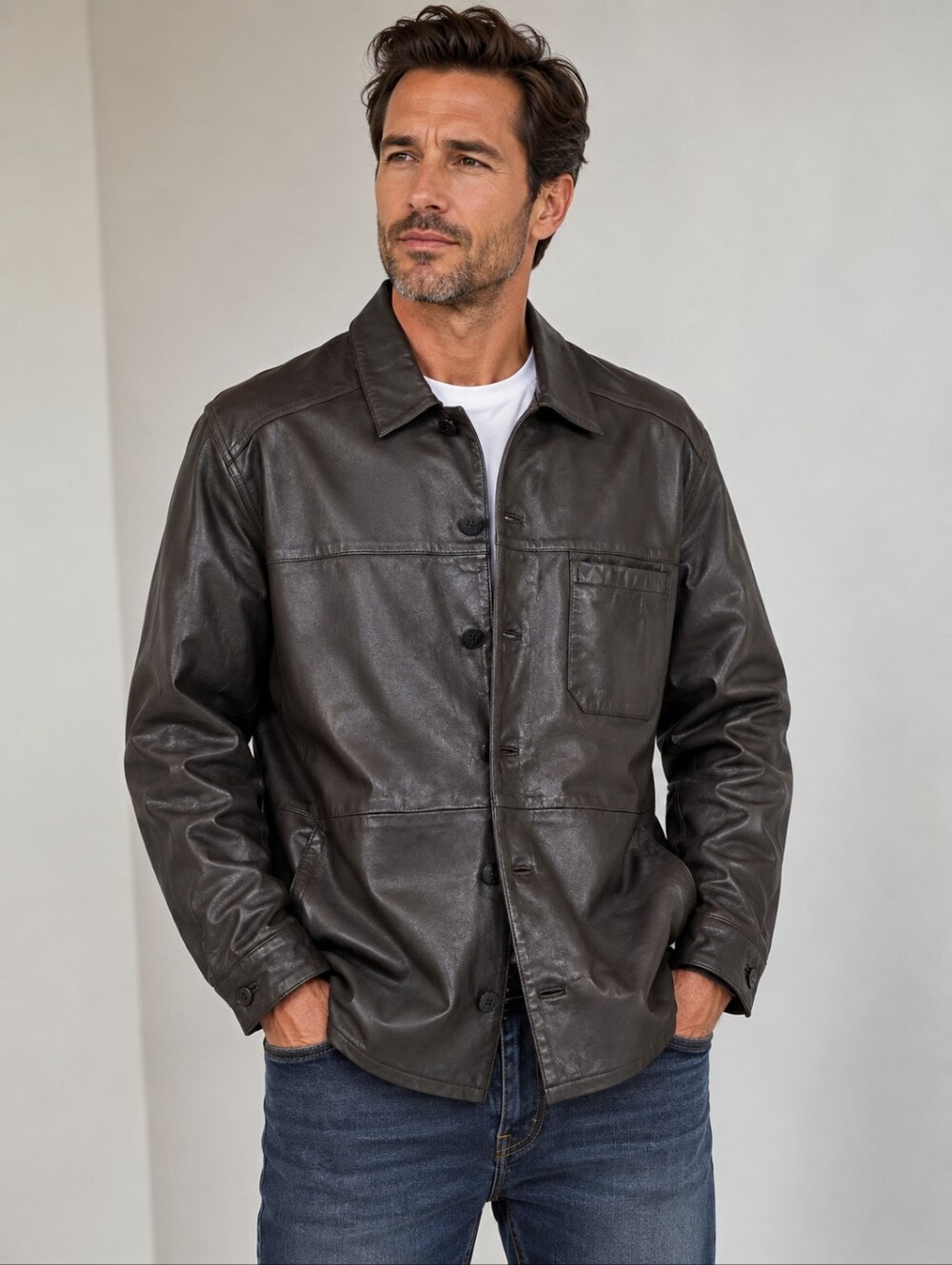 NICOLE MILLER NEW YORK CITY MEN'S BROWN LEATHER JACKET SIZE XL
